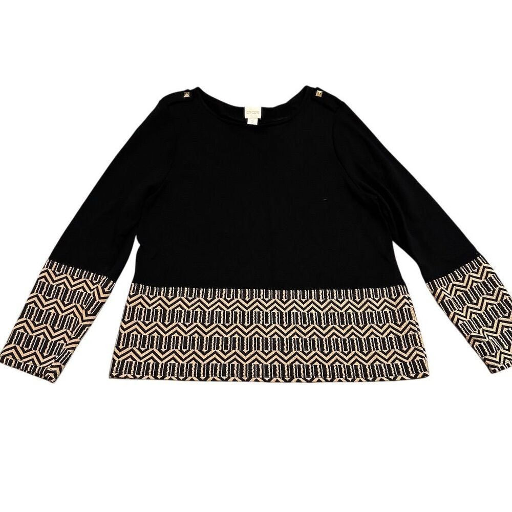 Chico's‎ Women's Geometric Tribal Jacquard Long Sleeve Blouse Size 2